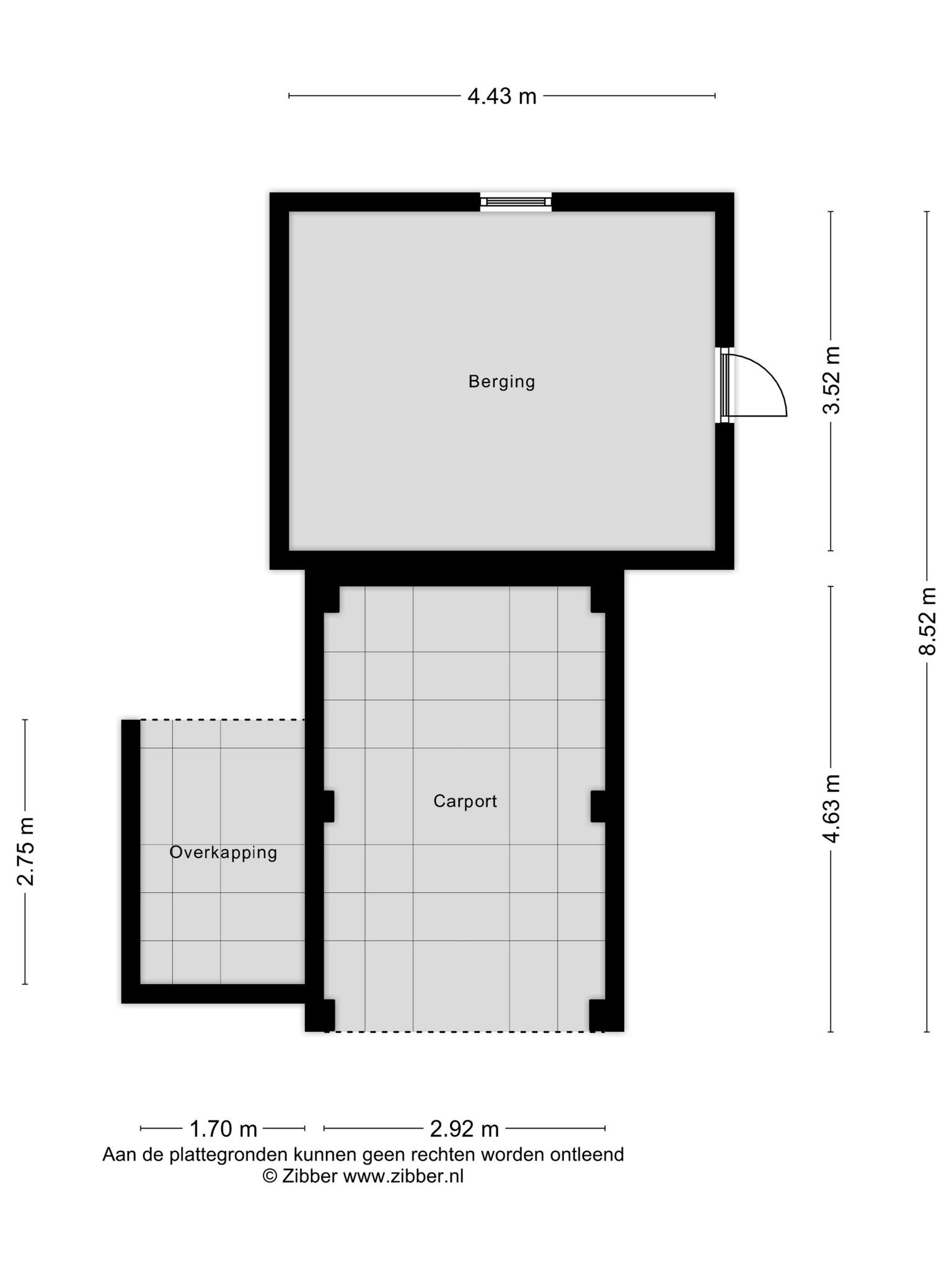 Plattegrond berging en carport, Zijlstraat 16 Heeswijk-dinther