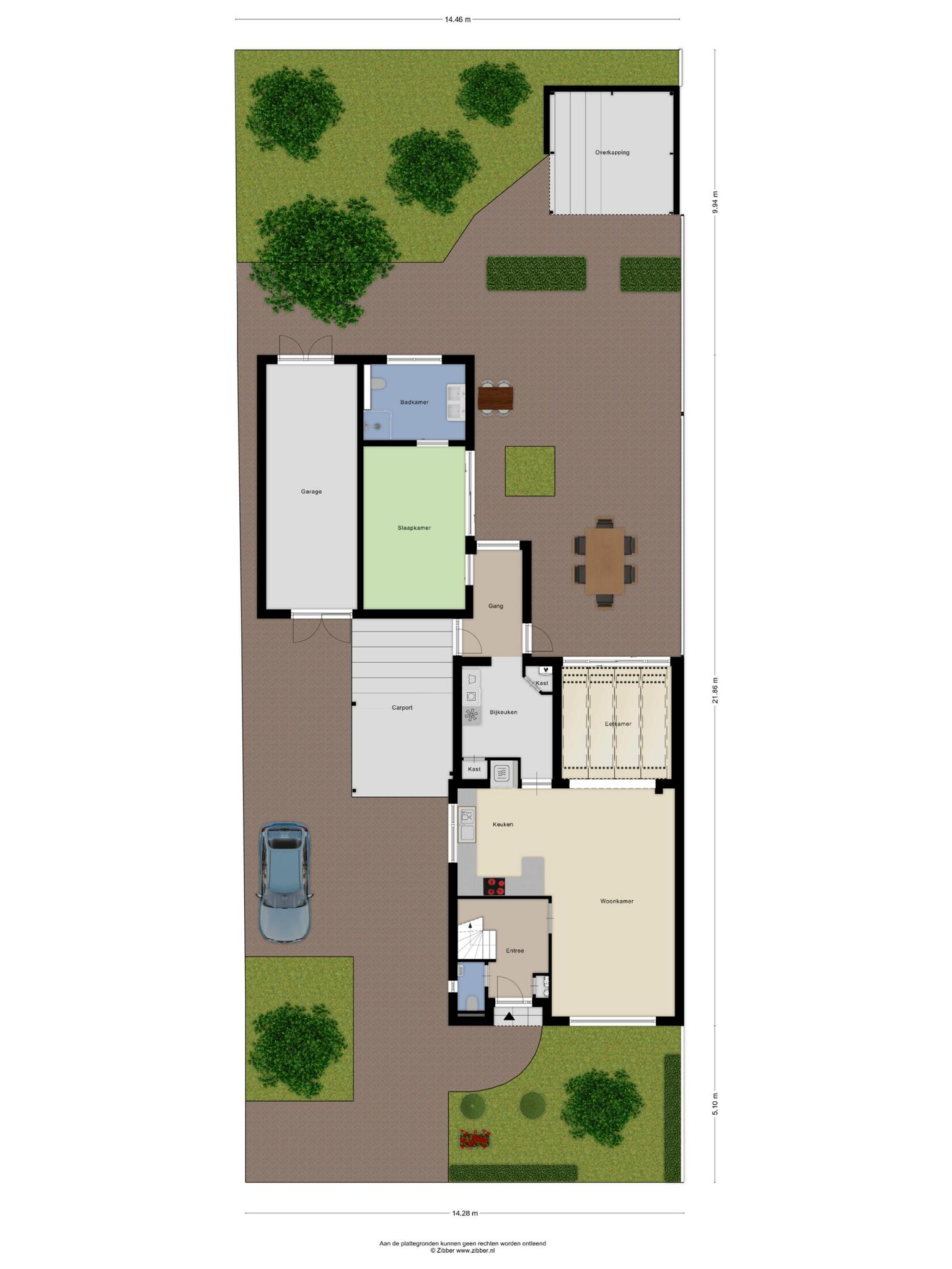 Plattegrond begane grond met tuin, Geenbergenstraat 11 Rosmalen