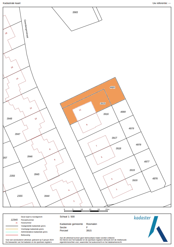 Plattegrond ligging, Geenbergenstraat 11 Rosmalen