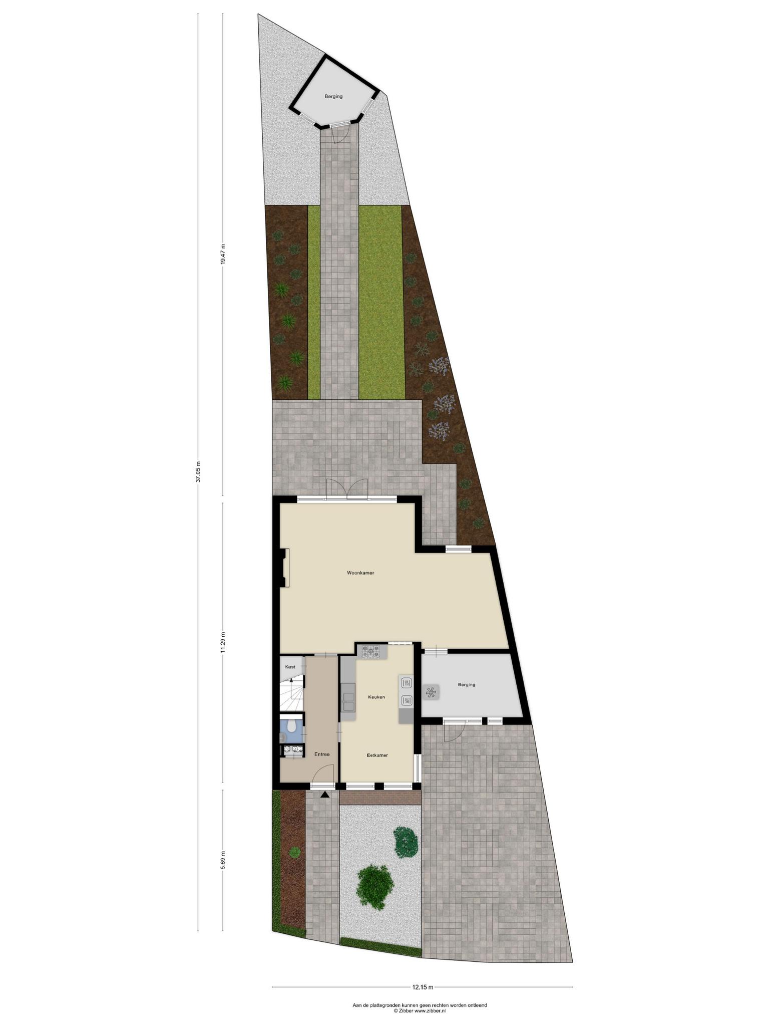 Plattegrond begane grond met tuin, Berenklauw 57 's-Hertogenbosch