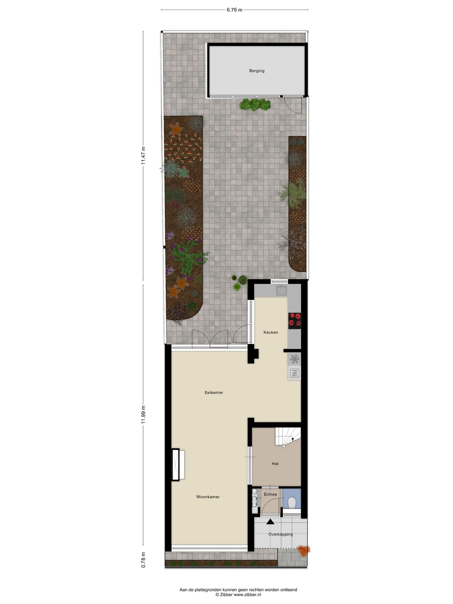 Plattegrond begane grond met tuin, Willem van Geldorpstraat 23 Rosmalen