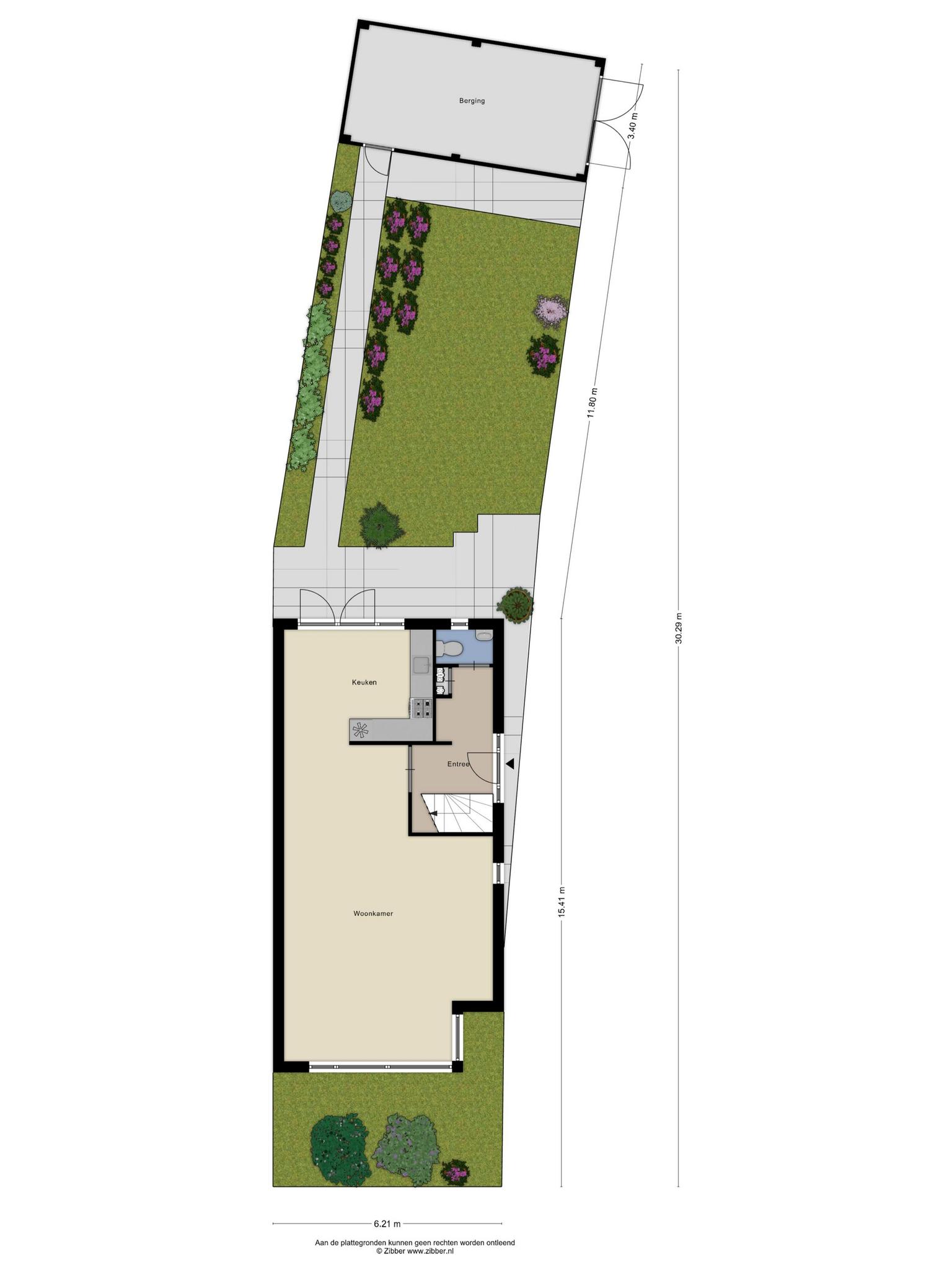 Plattegrond begane grond met tuin, Hannie Schaftstraat 25 Rosmalen