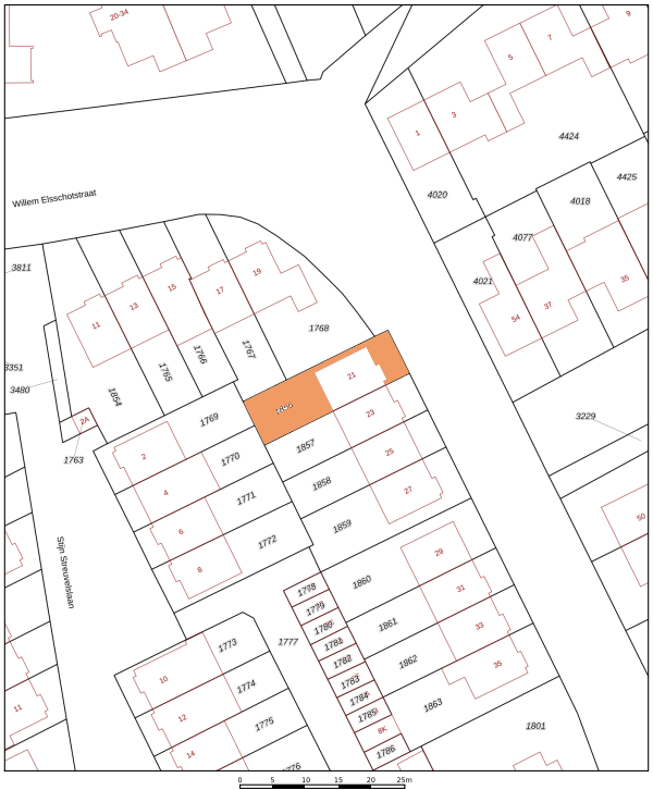 Plattegrond ligging, Willem Elsschotstraat 21 Rosmalen