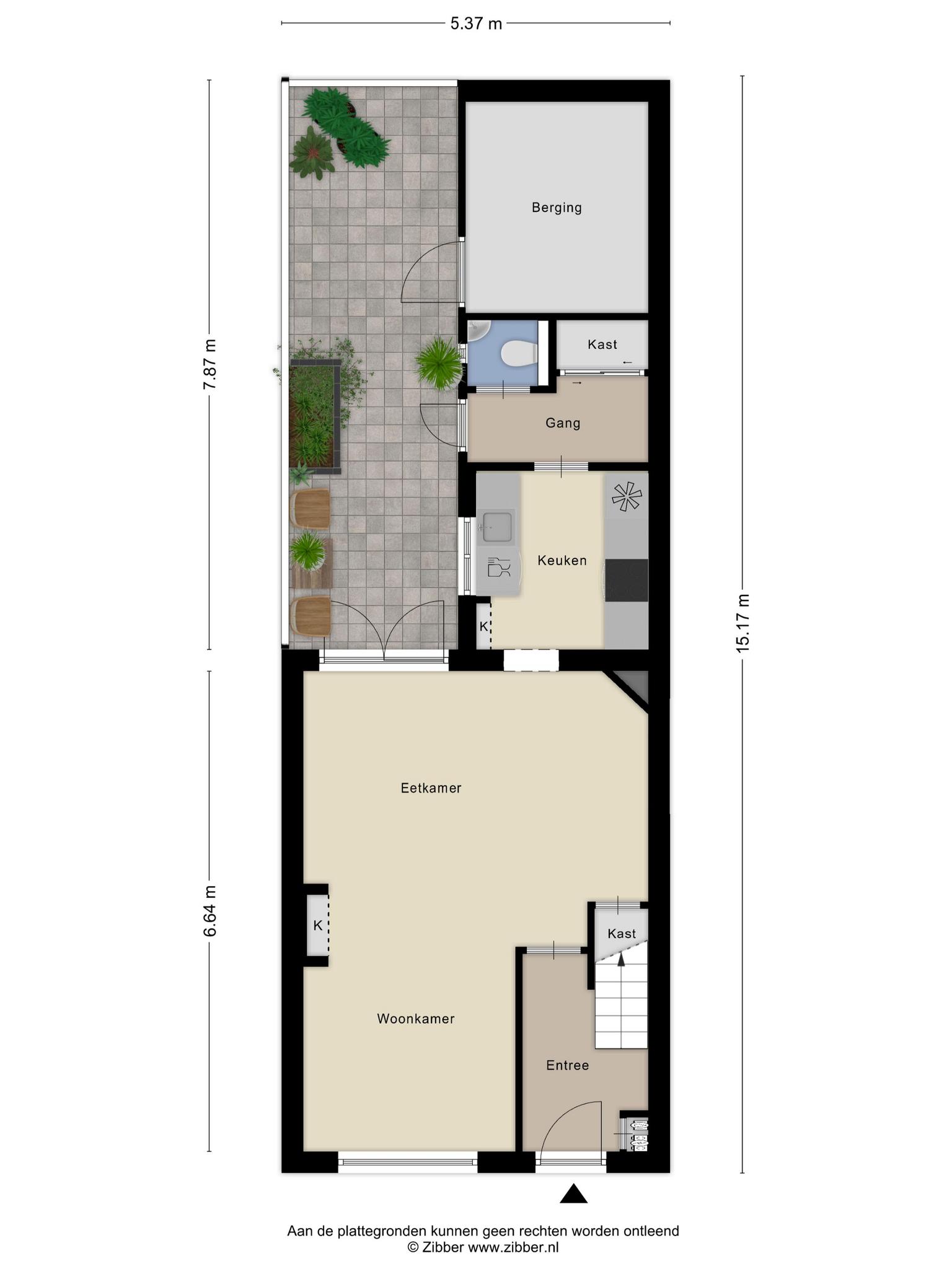 Plattegrond begane grond met tuin, Esdoornstraat 9 's-Hertogenbosch