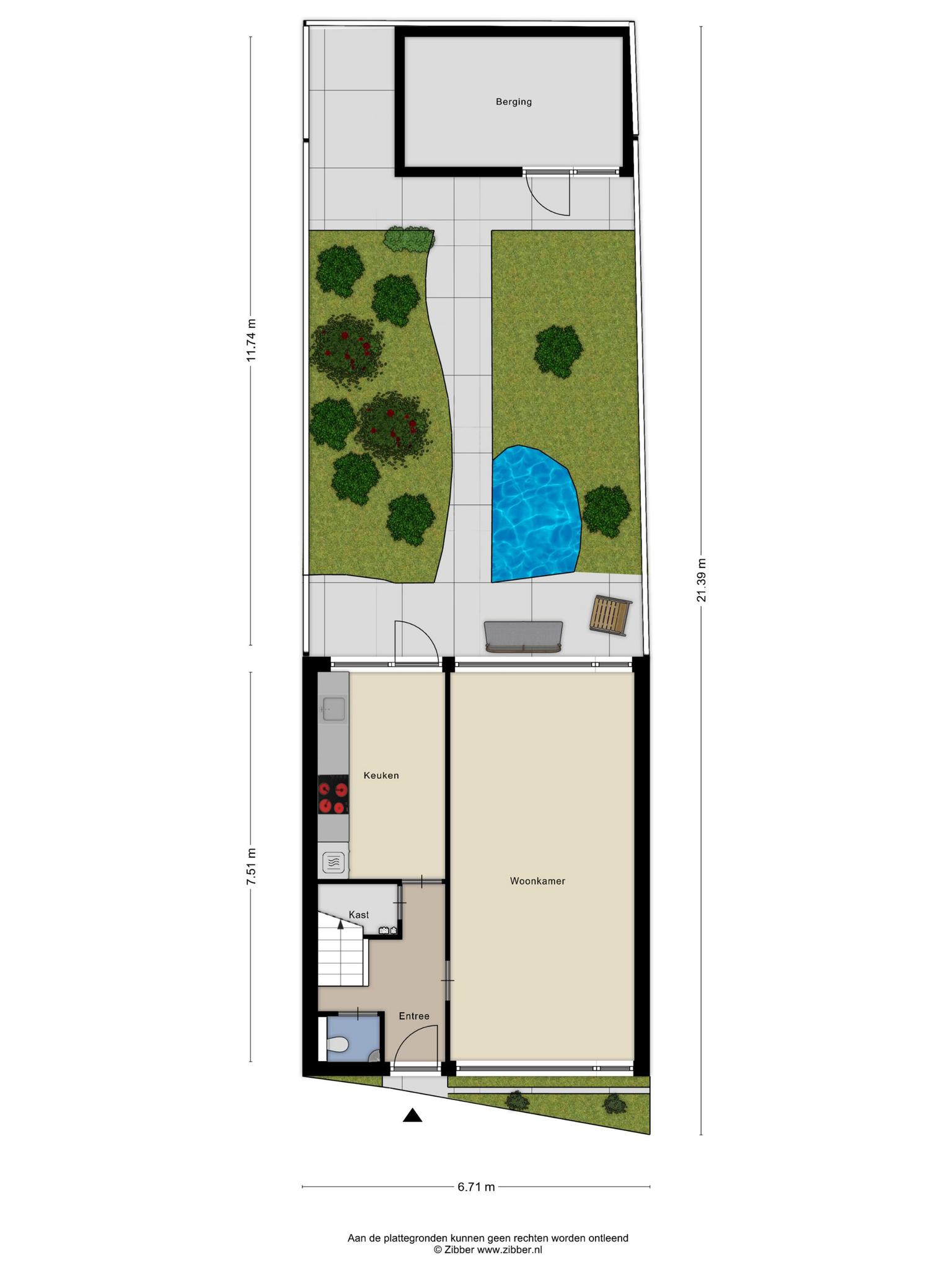 Plattegrond begane grond met tuin, Papaverstraat 33 Rosmalen