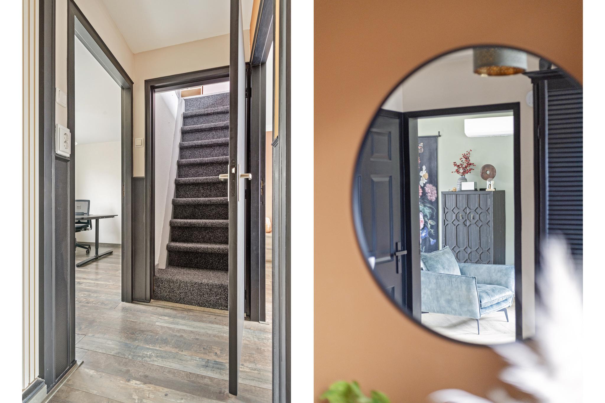 Detailfoto spiegel en trap, Michiel de Ruyterstraat 23 's-Hertogenbosch