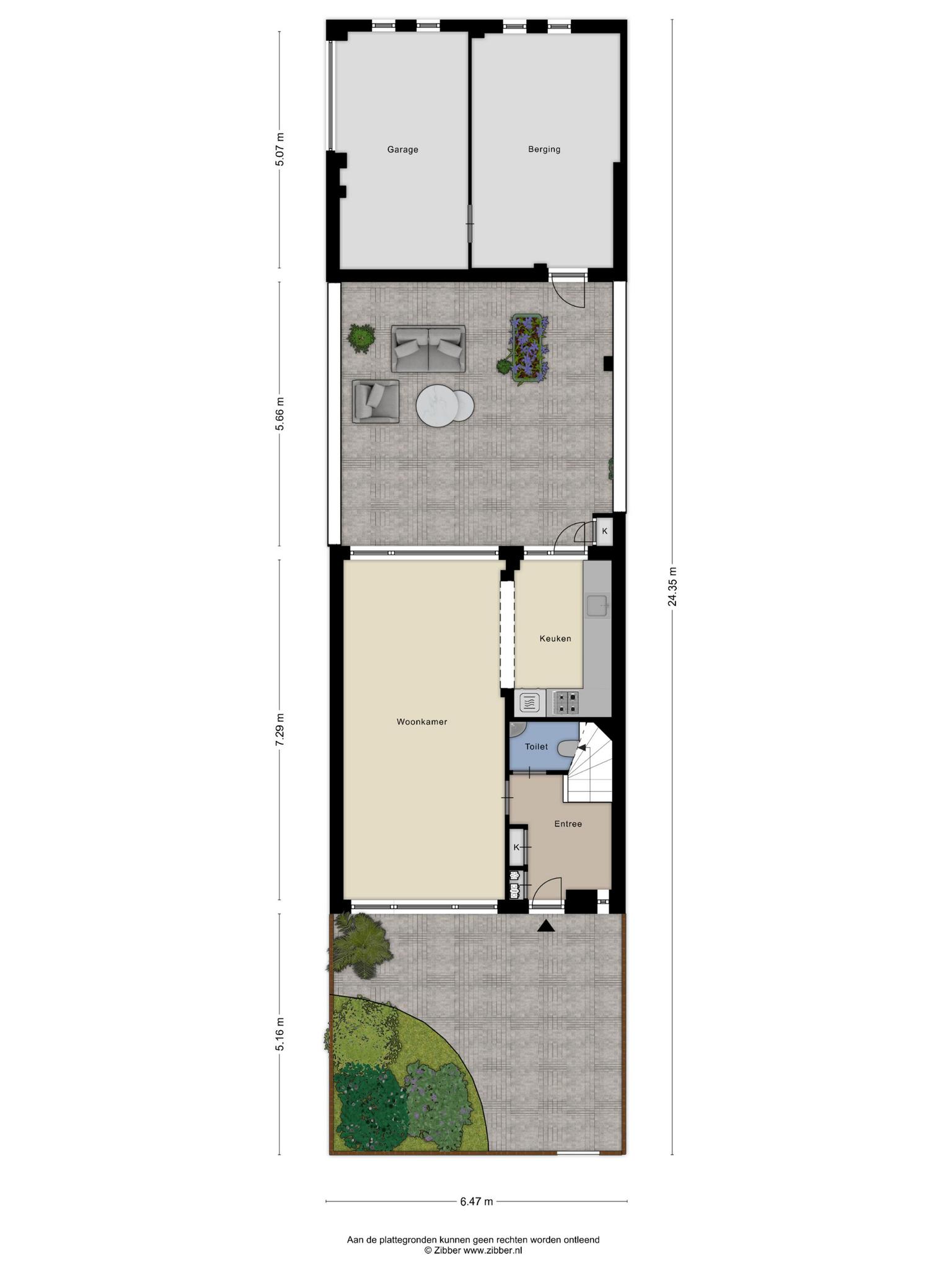Plattegrond begane grond met tuin, Michiel de Ruyterstraat 23 's-Hertogenbosch